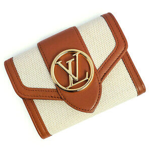 Louis Vuitton Portefeuille Wallet LV Pont Neuf Tri fold Calfskin Brown Beige